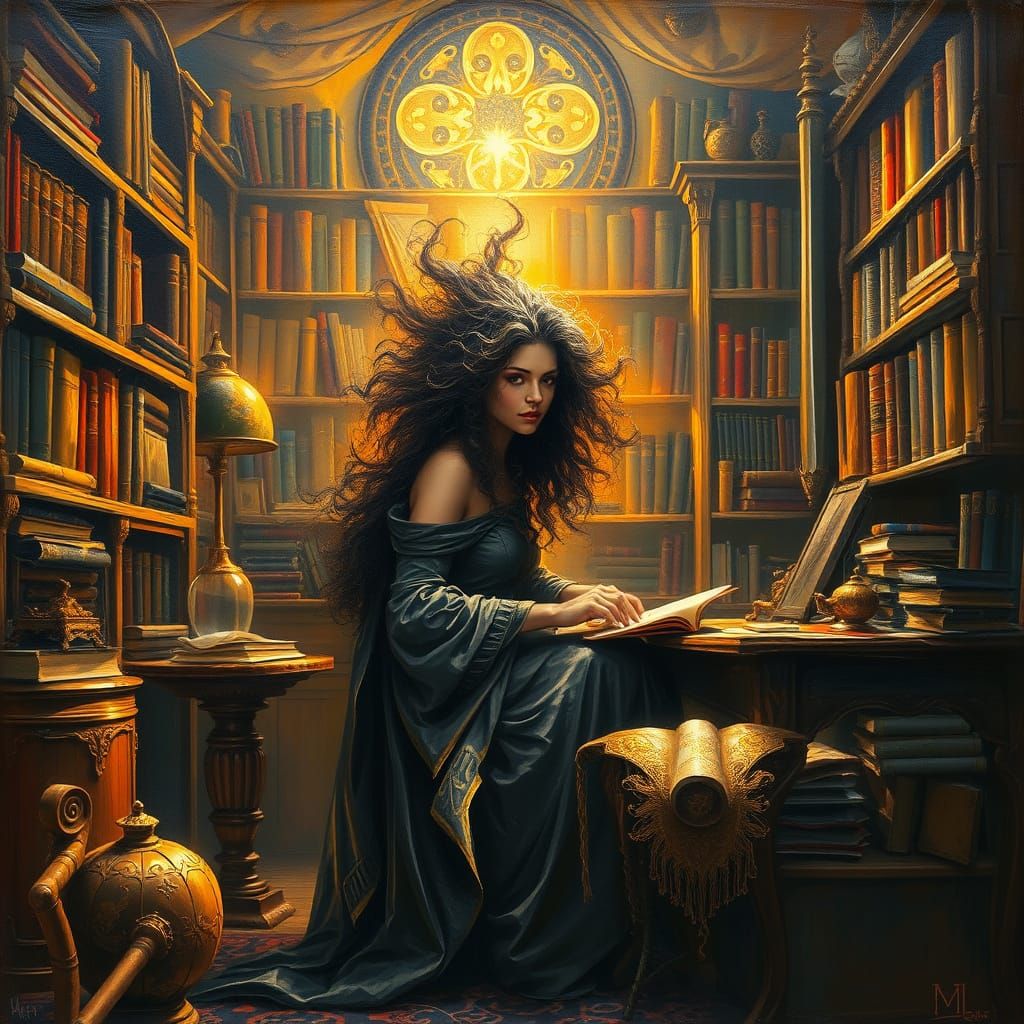 Mystical Witch Lost in Cozy Study