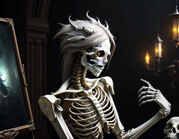 Furry Skeleton Bone Cleaning in Dark Fantasy Art