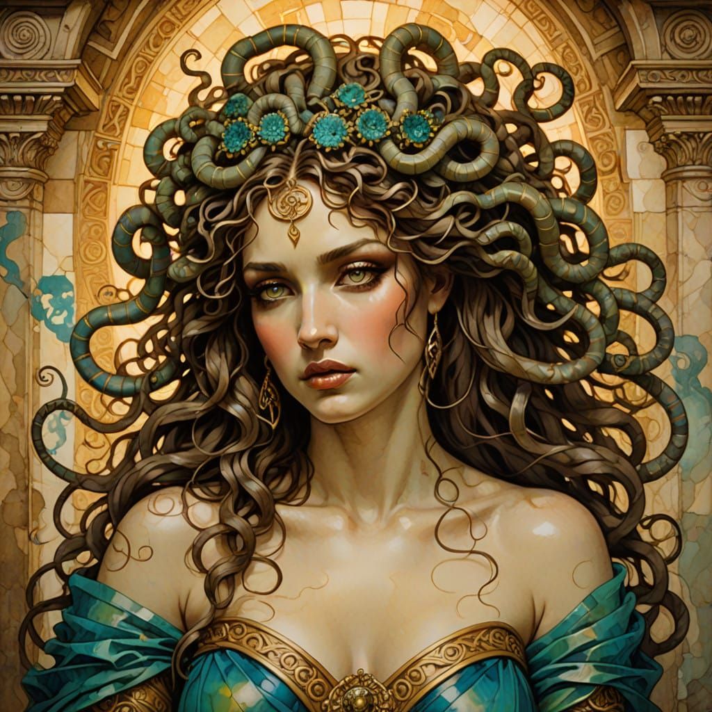 Medusa in Ancient Greek Temple