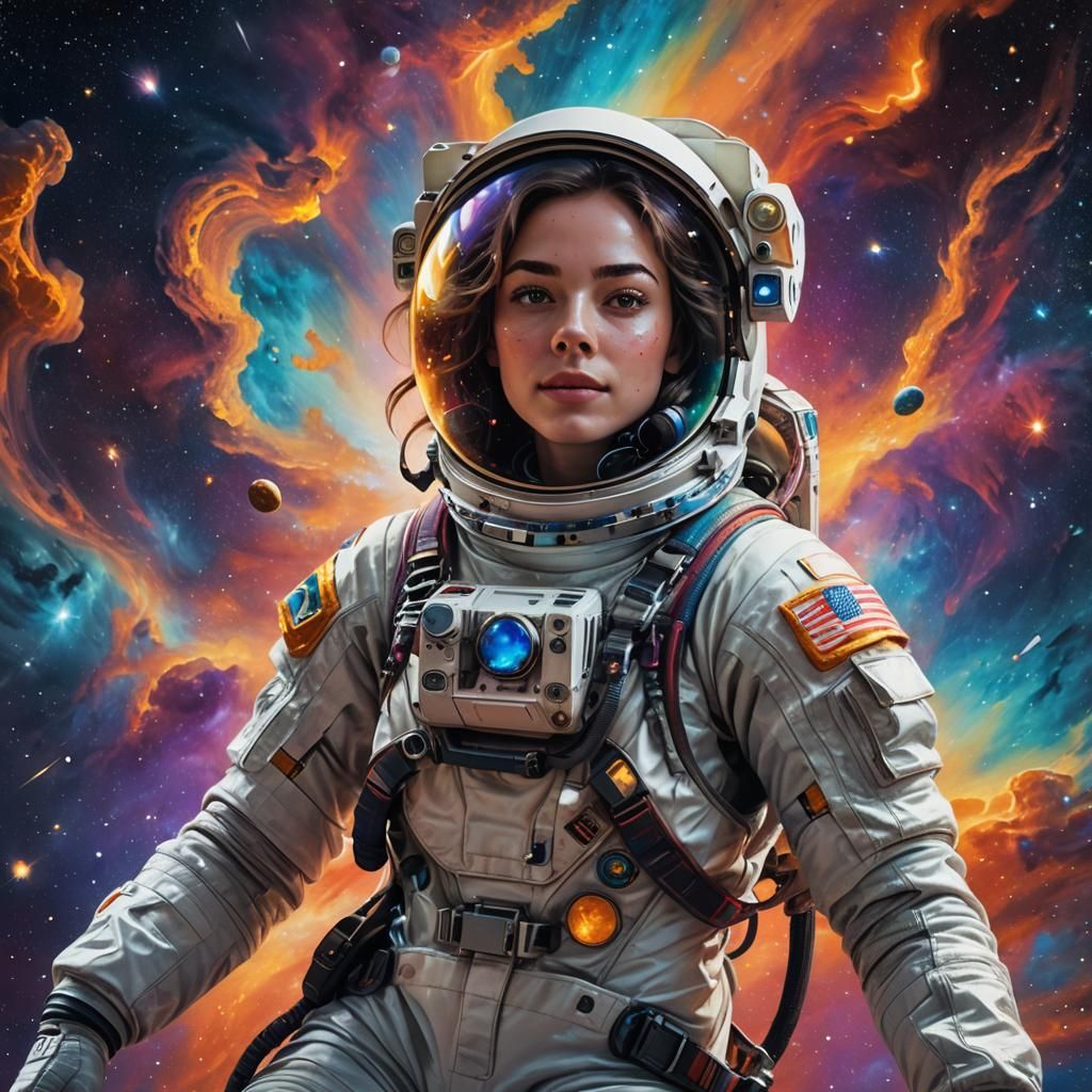 Astronaut Smiles in Zero Gravity Nebula: Digital Art
