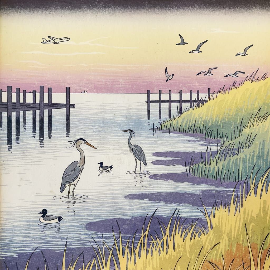 Minimalist Woodblock Print: Wild Bird Park, Tokyo