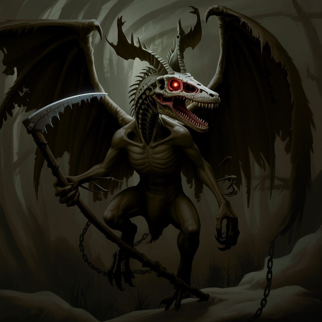 Wendigo Angel of Death Velociraptor in Dark Fantasy