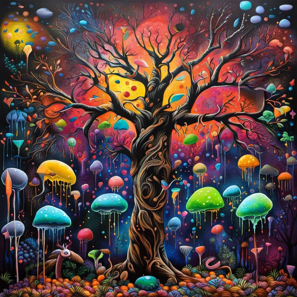 Glowing Tree Graffiti Art Illuminates Night