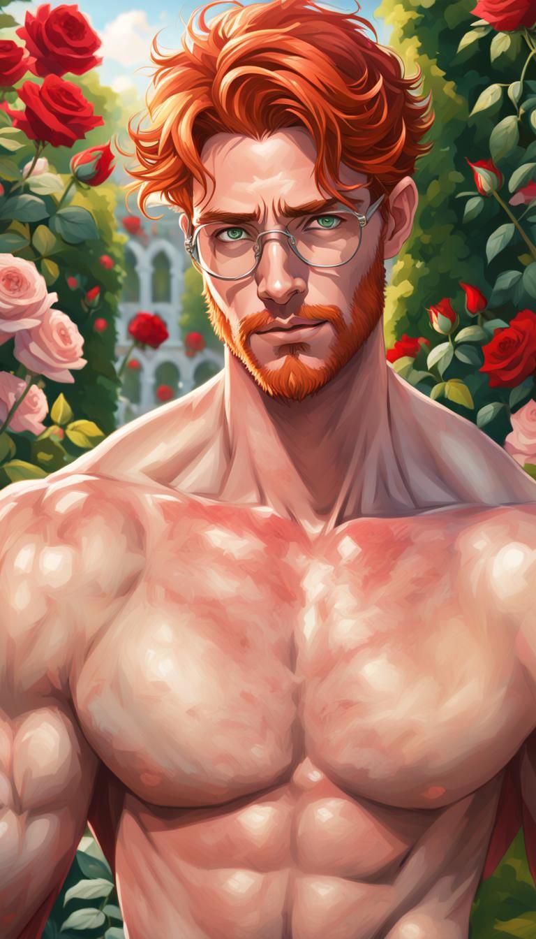Redhead Hunk in Rose Garden with Cape