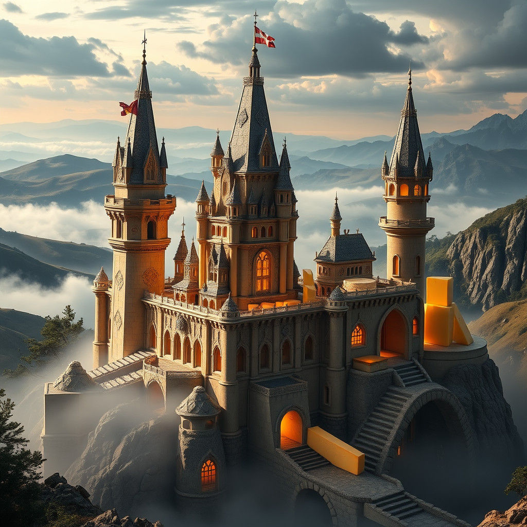 Majestic Cheese Castle in Futuristic Landscape