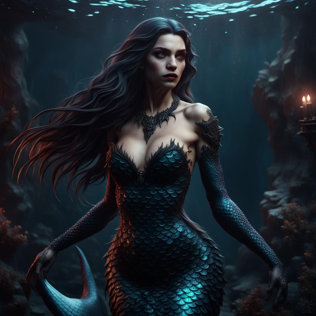Vampire Mermaid with Oily Scales in Fantasy Art