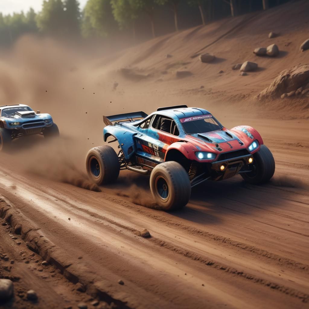 RC car racing on a dirt track