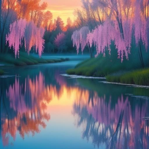 Dreamlike Double Exposure Lake Art in Impressionist Style