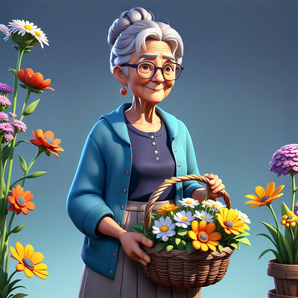Grandmother Gardener Game Character in 3D Digital Art