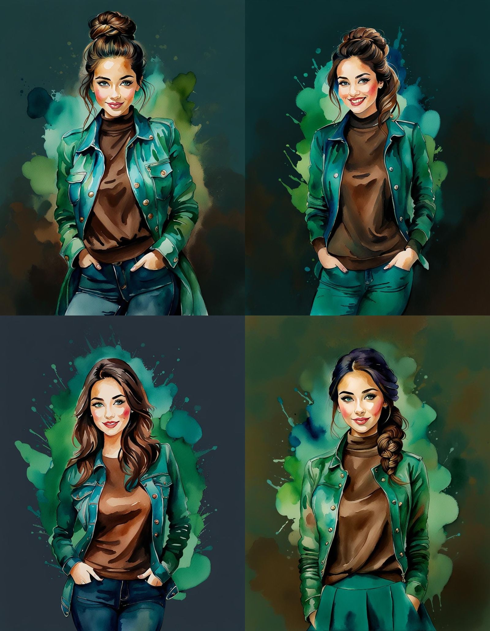 Watercolor Portrait with Turquoise and Teal Accents