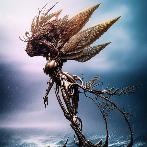 Biomechanical Paguroidea in Stormy Battlefield, Digital Art