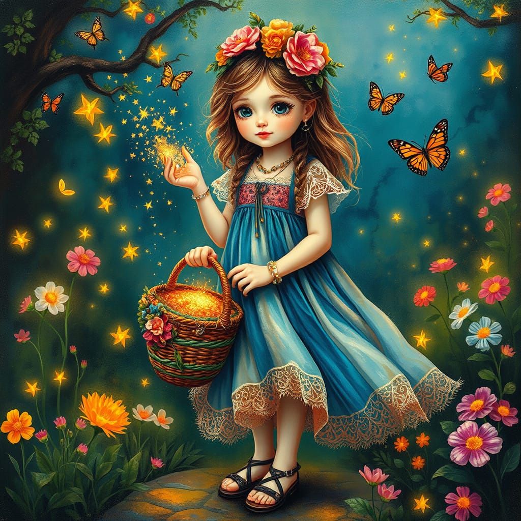 Little Gypsy Girl in Enchanted Garden
