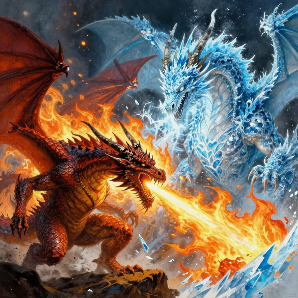 Dragon Fire vs Ice Battle Illustration