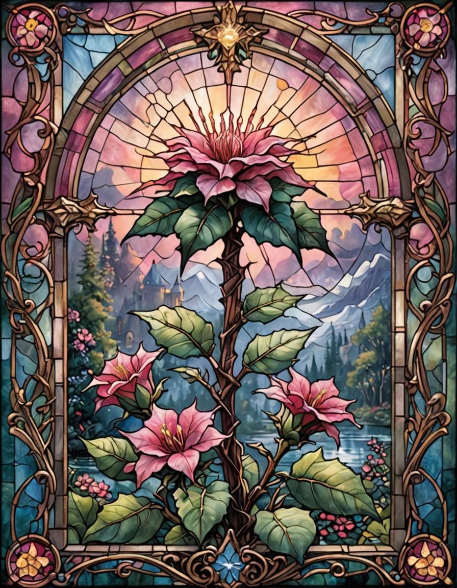 Pink Stained Glass Crown of Thorns Flower