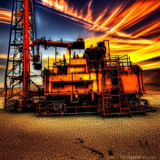 Desert Oil Rig at Golden Hour: Industrial Concept Art