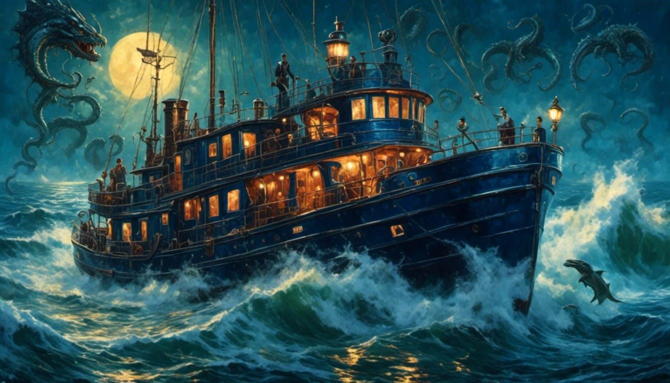 Lovecraftian Horror in Deep Blue Ocean Night