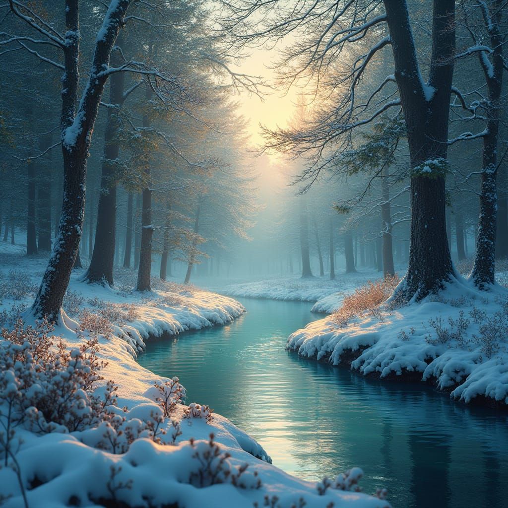 Surreal Snowy Woods in a Photorealistic Fantasy Realm