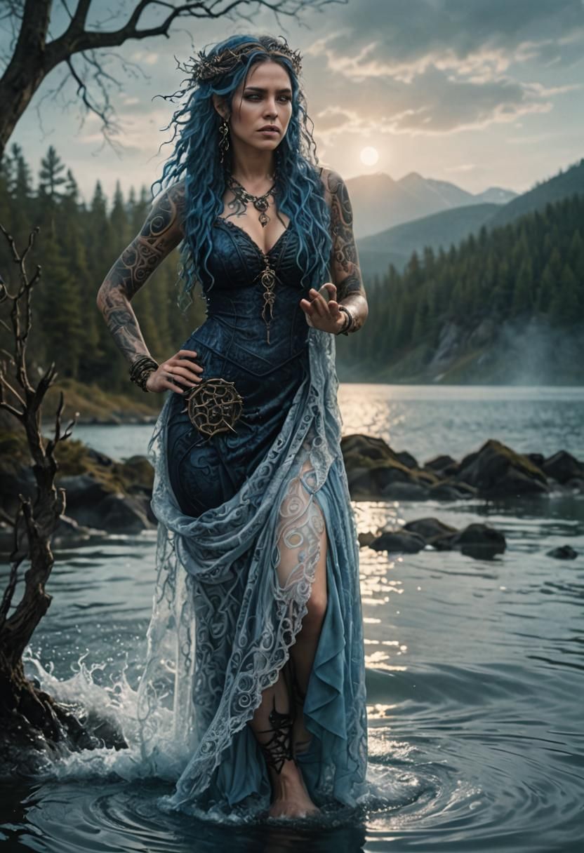 Mesmerizing Water Druidess Portrait on Magical Lake