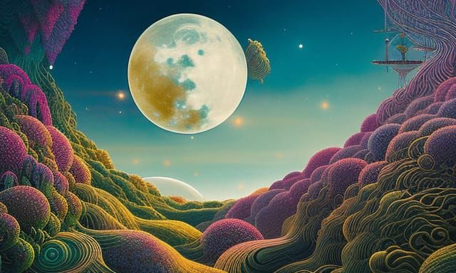 Celestial Woman in Surreal Flower Bed, Detailed Fairytale