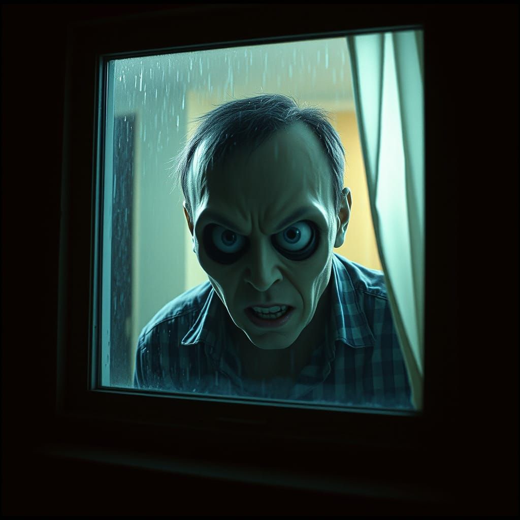 Cinematic Slasher Villain Spies Through Bedroom Window in Ra...