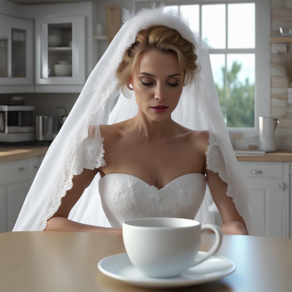 Bride with Coffee Cup: 3D Render with Multicolor Splash