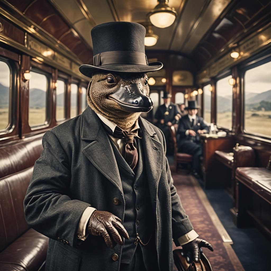 Platypus in 19th-Century Attire on the Orient Express
