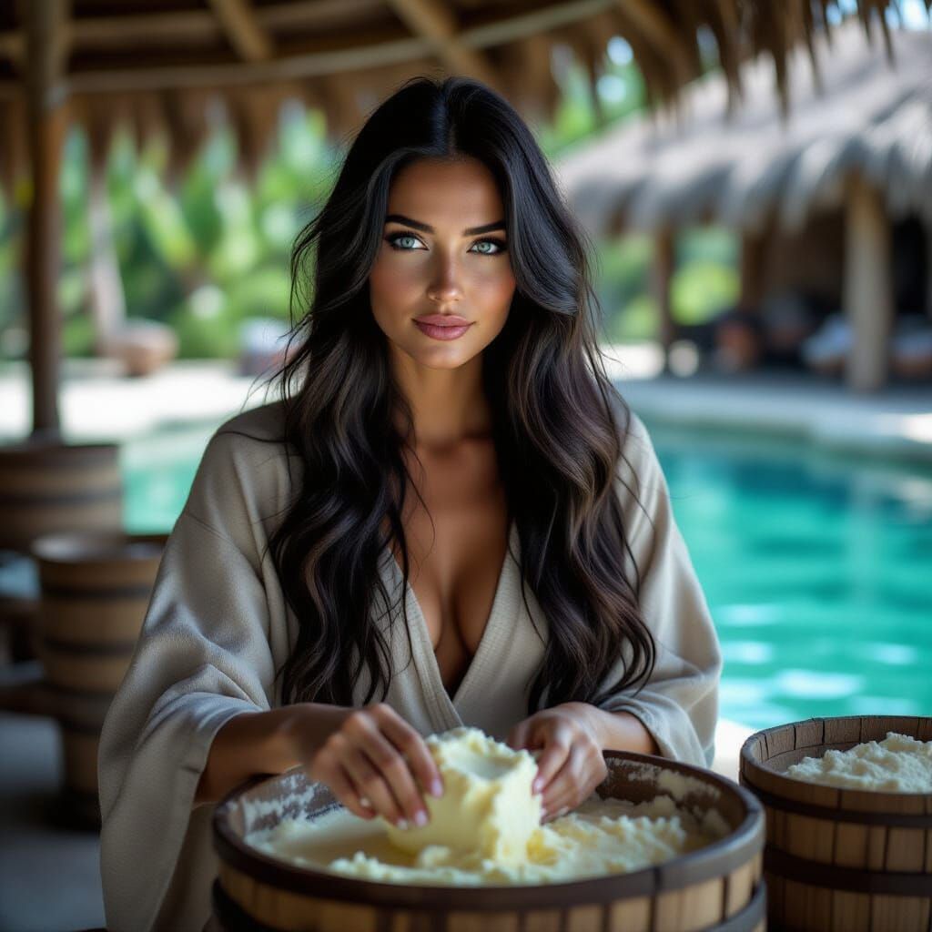 Lady Farmer Churning Butter in Cinematic Style