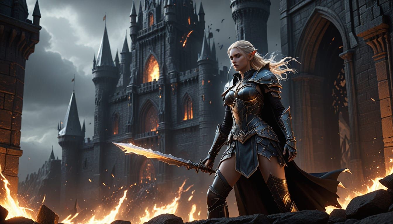Elf Warrior Hurls Firebolts in Dramatic Digital Art