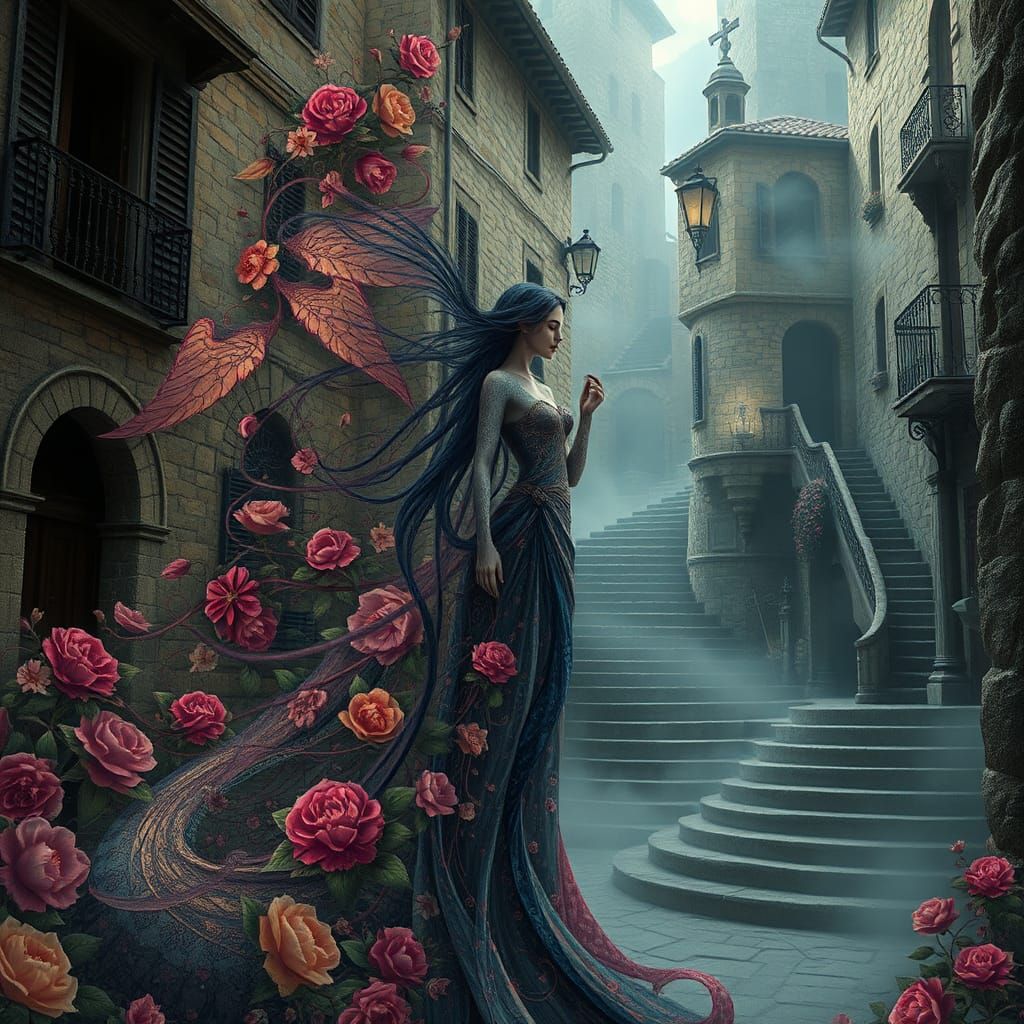 Fantasy Female in Surreal Italian Village