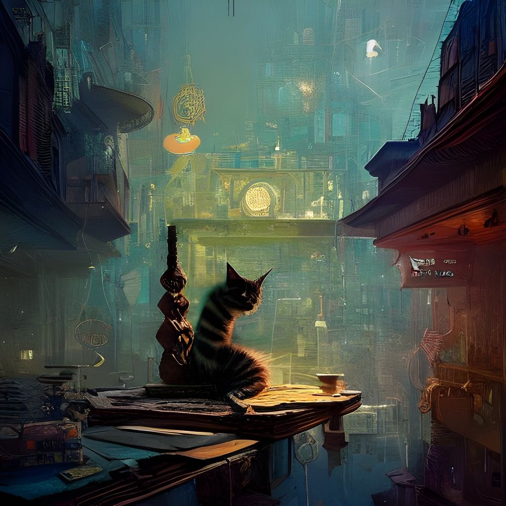 Striped Cat Magician Inspecting Magic Ornaments, Matte Paint...