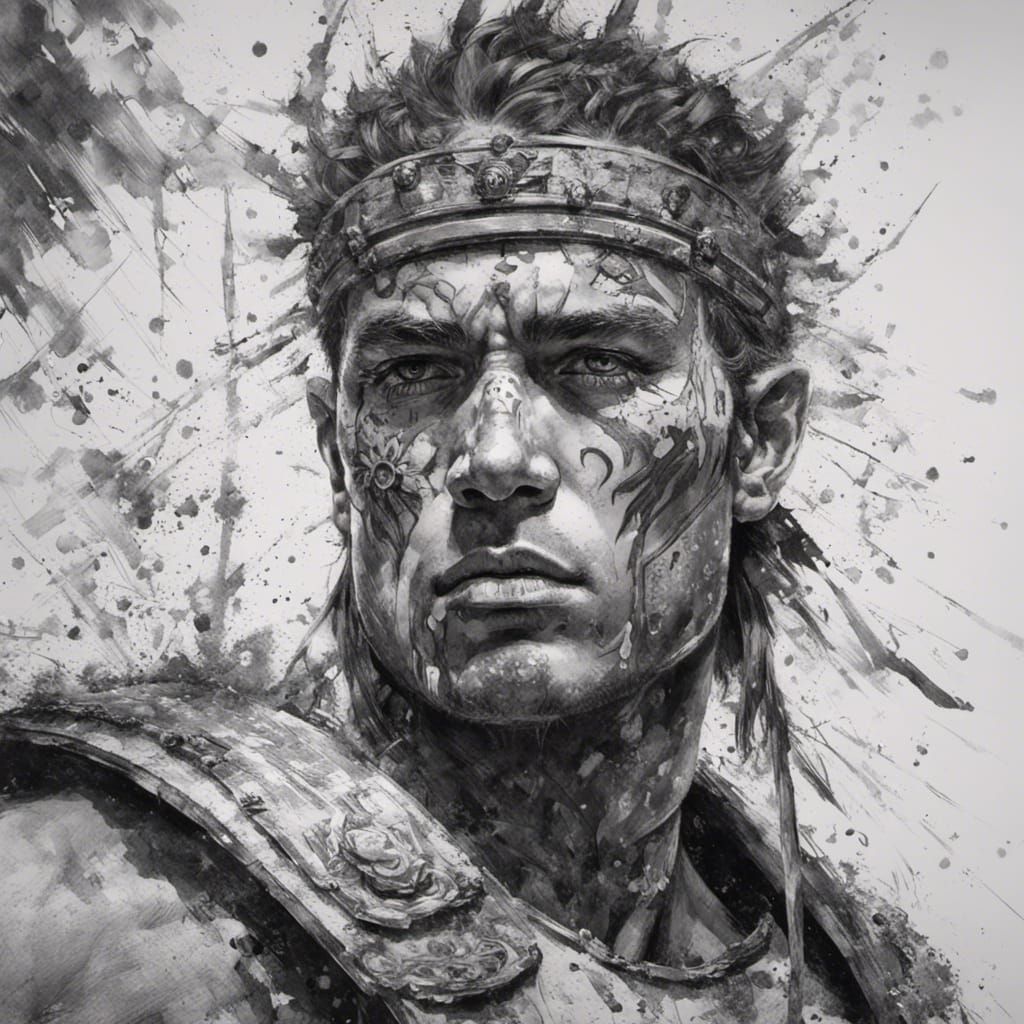 Roman Soldier Portrait in Pointillism Anime Style