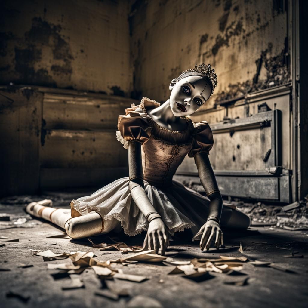 Creepy Ballerina Puppet in Hyperrealistic Style