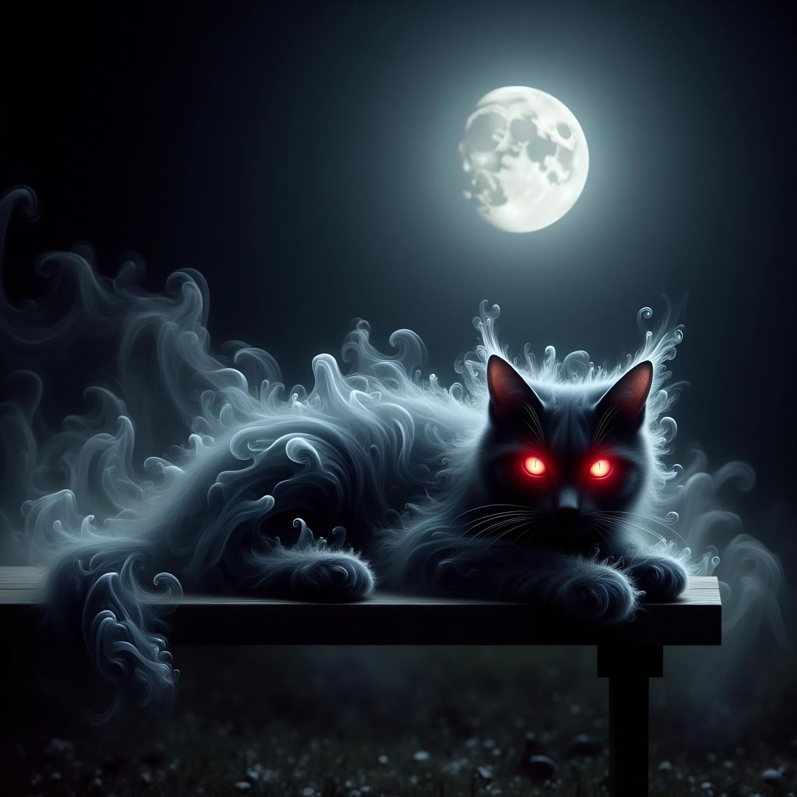 Smoky Black Cat with Glowing Eyes