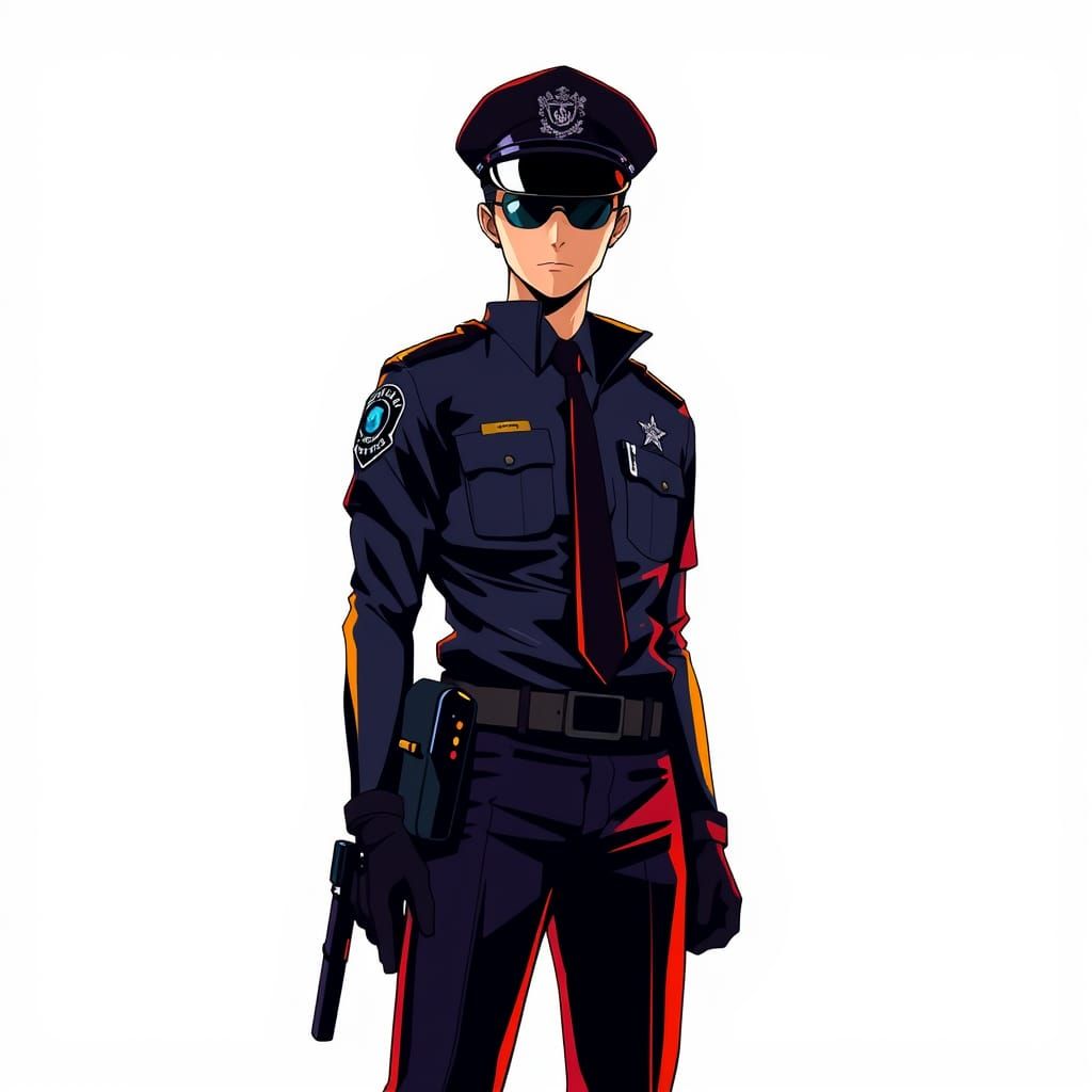 Anime-Style Cop Illustration in Cel-Shaded Aesthetic