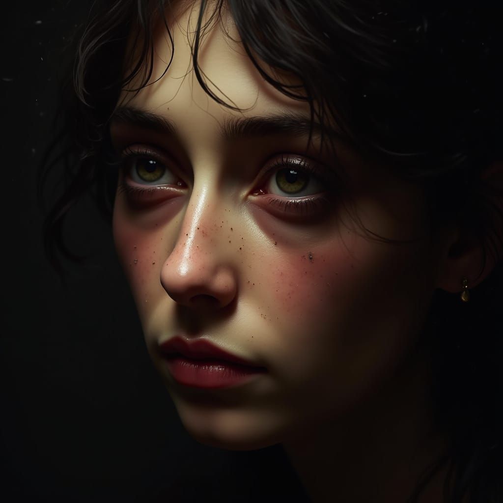 Woman With Heavy Eyelids in Caravaggio Style