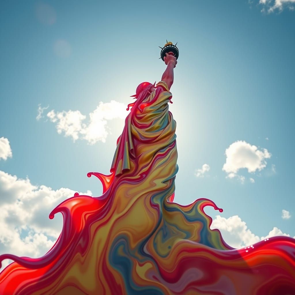 Statue of Liberty as Vibrant Liquid Sculpture