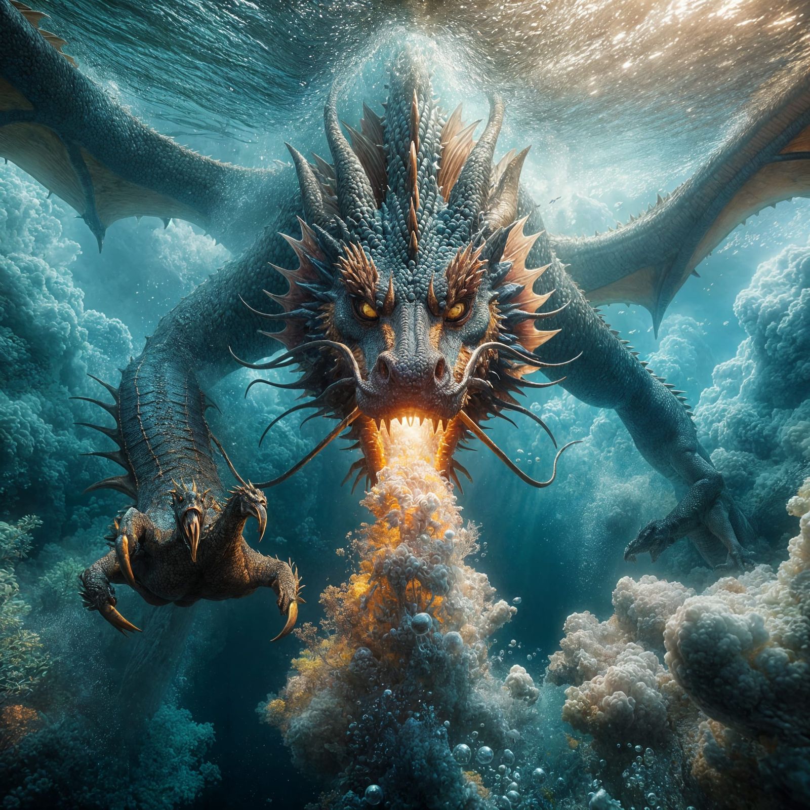 Underwater Dragon in Ethereal Mist