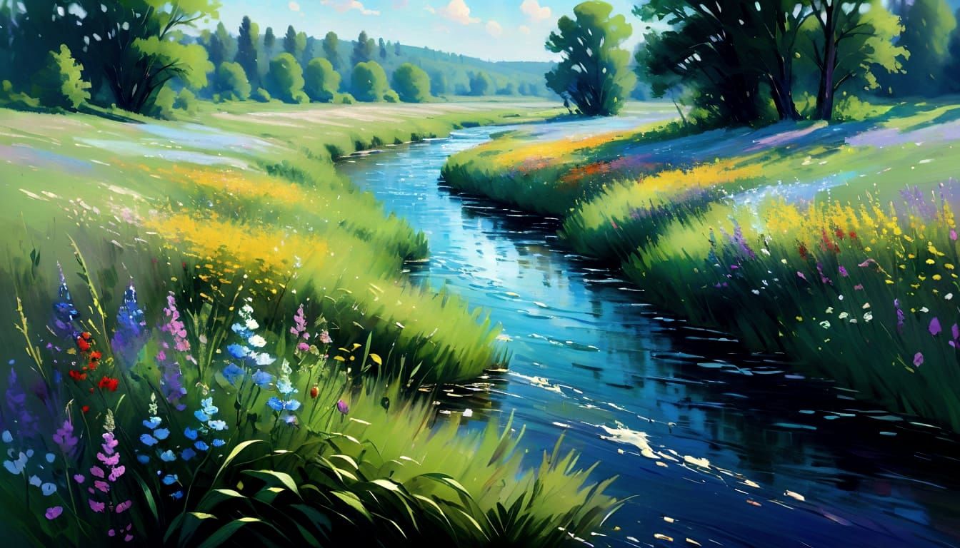 Scintillating Opalescent Monet Style Landscape