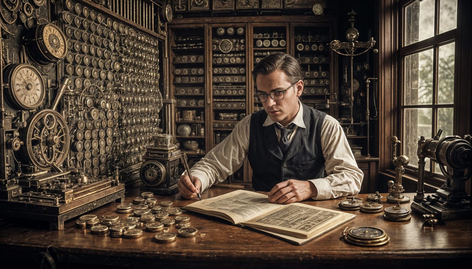 Astronomer's Accountant in Steampunk Observatory