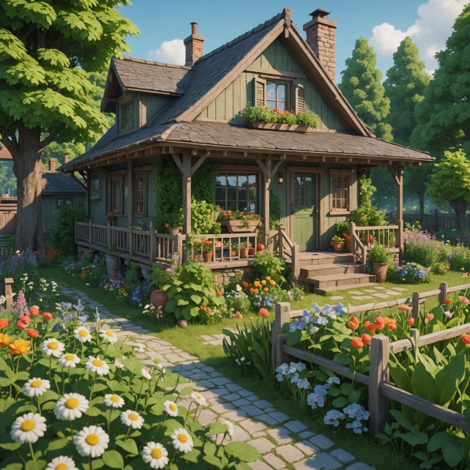 Cozy Cottagecore House with Vegetable Garden in 3D Anime Sty...