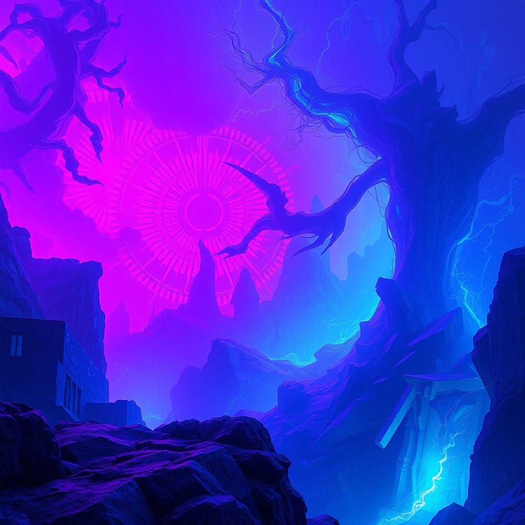 Ethereal Landscape in Vibrant Purple and Blue Hues