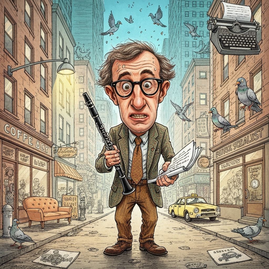 Woody Allen Caricature as Nervous New Yorker