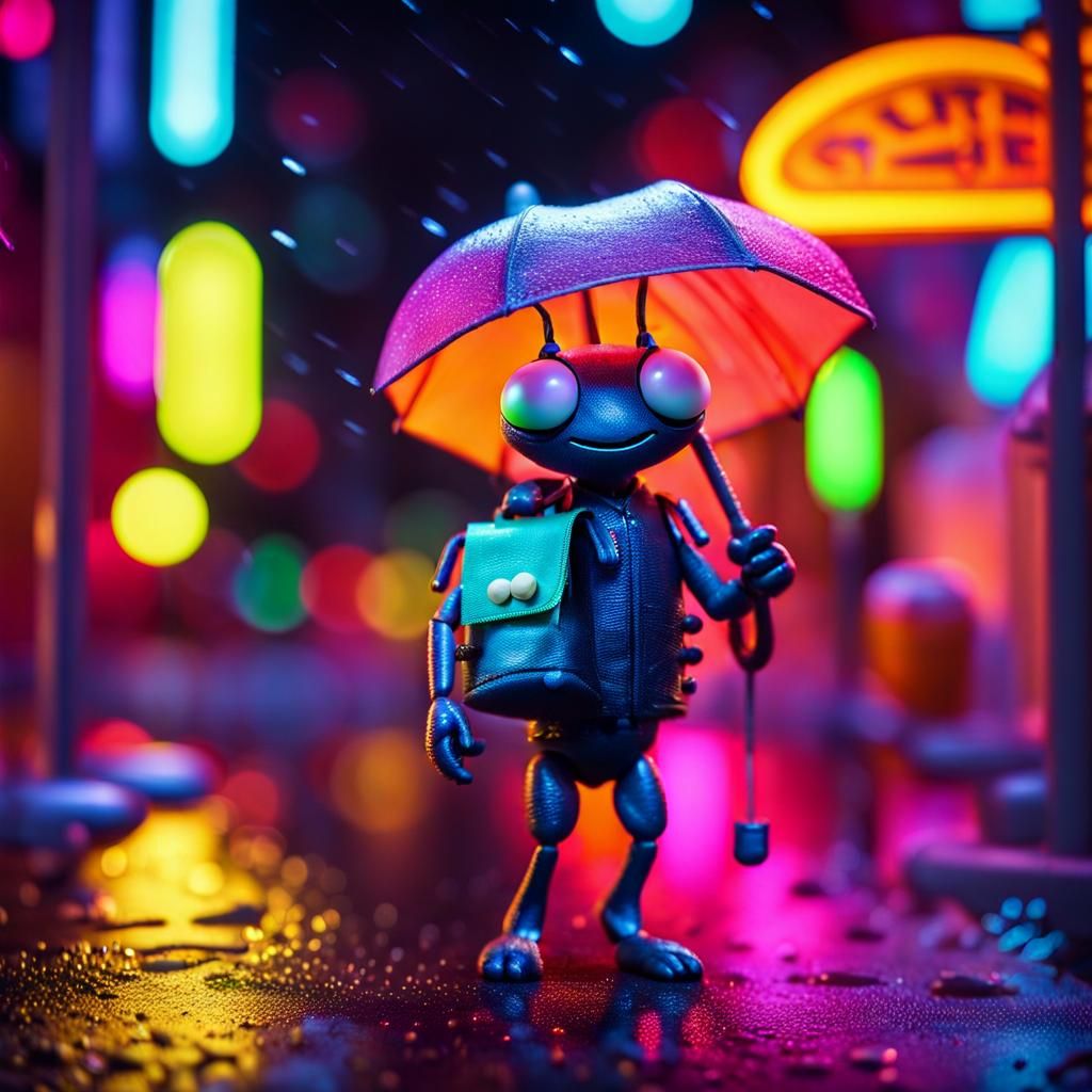 Coming Home: Neon lights in a busy bug city