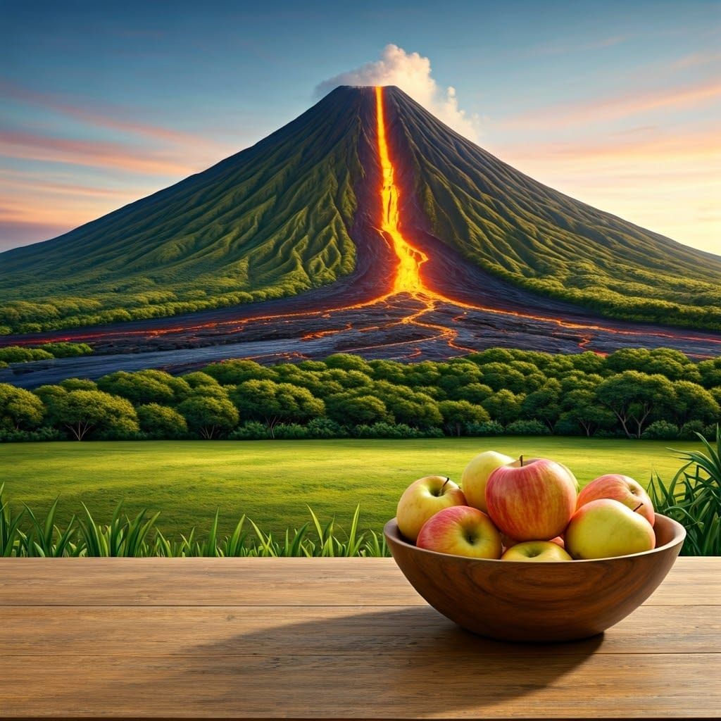 Idyllic Hawaiian Paradise with Majestic Volcano and Juicy Ap...