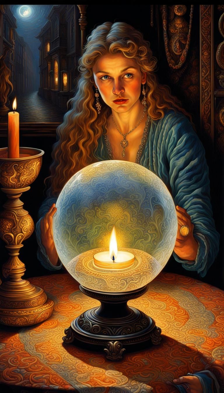 Fortune Teller's Crystal Ball: Hyperrealistic Art Deco Horro...