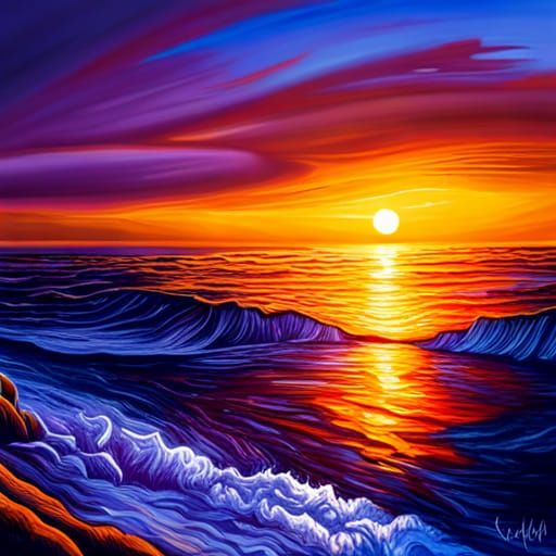 Hyperrealistic Sunset Seascape in Psychedelic Style