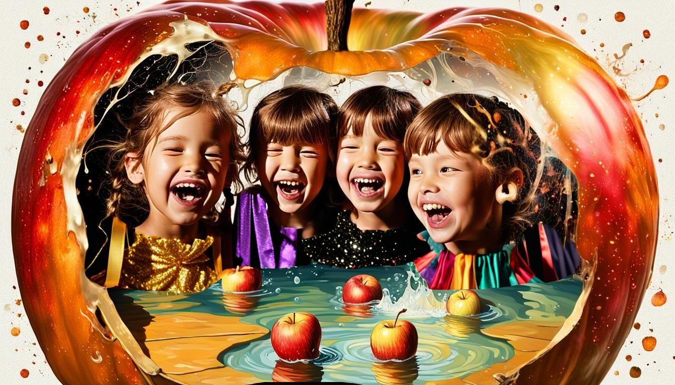 Double Exposure: Apple and Halloween Children's Party