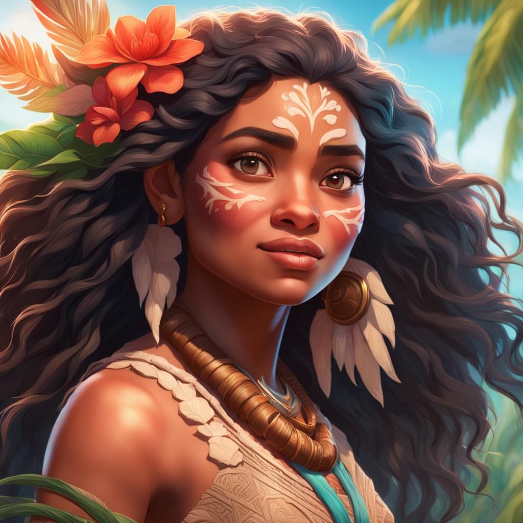 Detailed Portrait of Moana in Art Nouveau Style