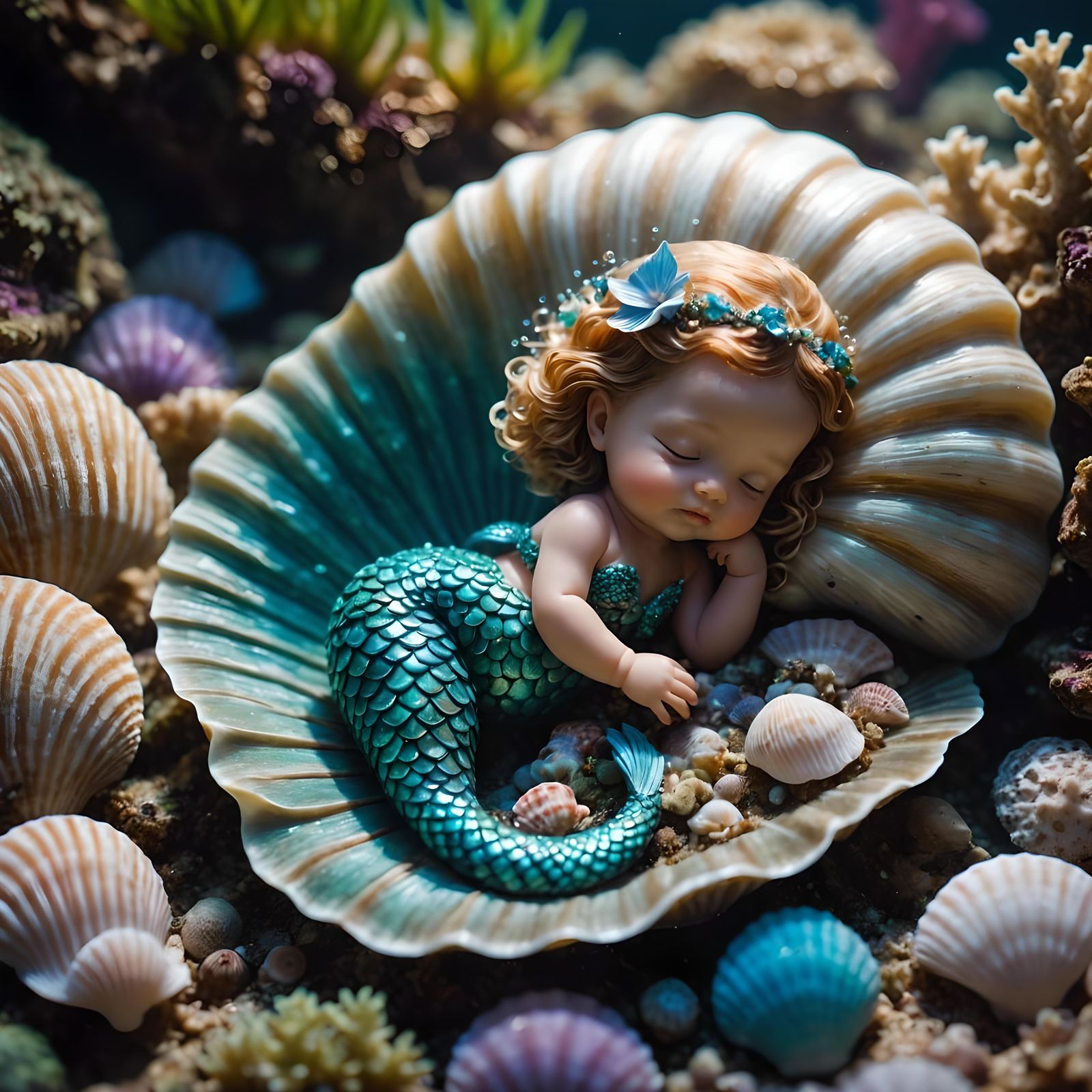 Enchanting Underwater Baby Mermaid in Seashell