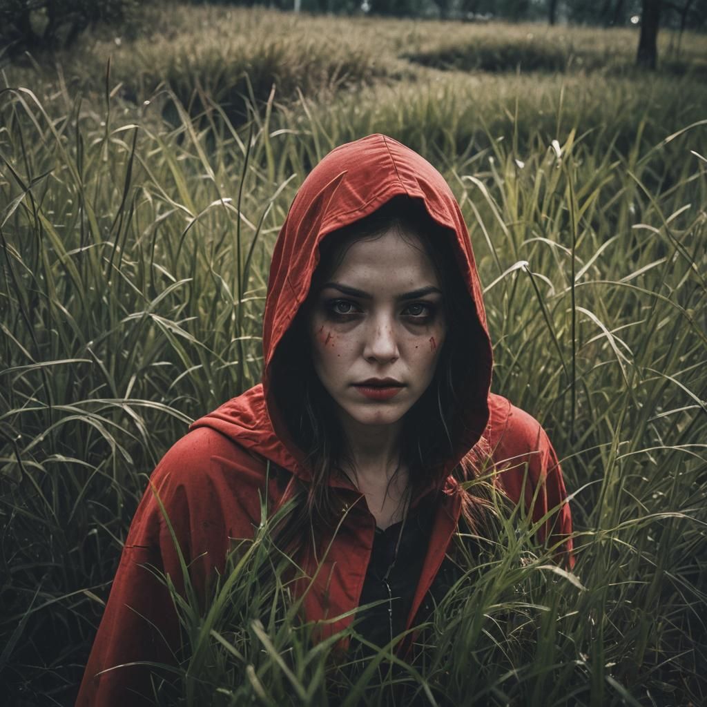 Girl in Red Hood: Gothic Cinematic Image